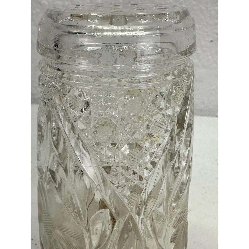 Antique McKee Innovation Glass Sugar Shaker Cork Bottom Floral Pressed Glass